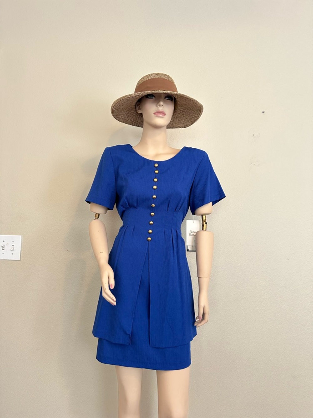 VINTAGE NWT 80s 90s B.D.I. Royal Blue Button Front Dress Size 11/12